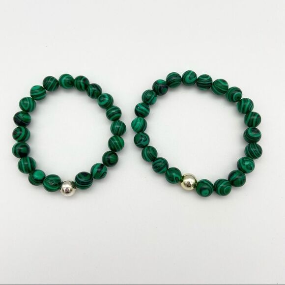 Set of two marbled green stretch bracelet - Picture 1 of 11